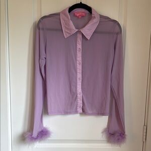 Sugar Thrillz Lavender Sheer Blouse with Feather Cuffs RUNS SMALL FITS LIKE SML
